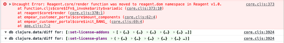 reagent.core/render error